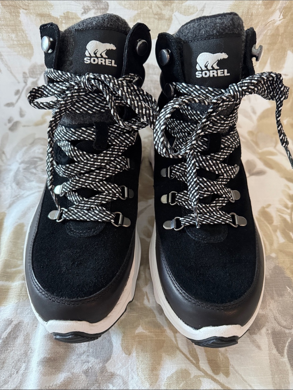 Sorel Black and White Lace-Up Trail Boots